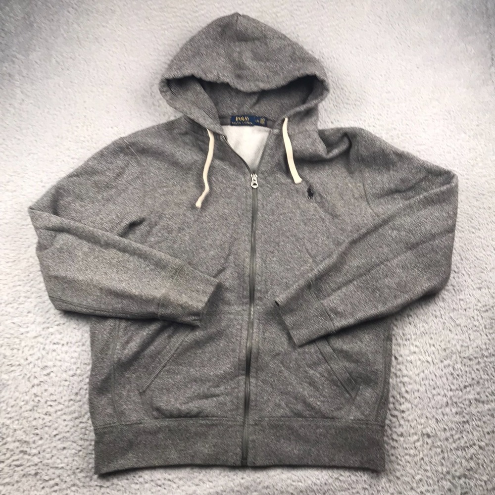 Polo Ralph Lauren Classic Fleece Full Zip Hoodie Mens L Heather Gray Pony Logo